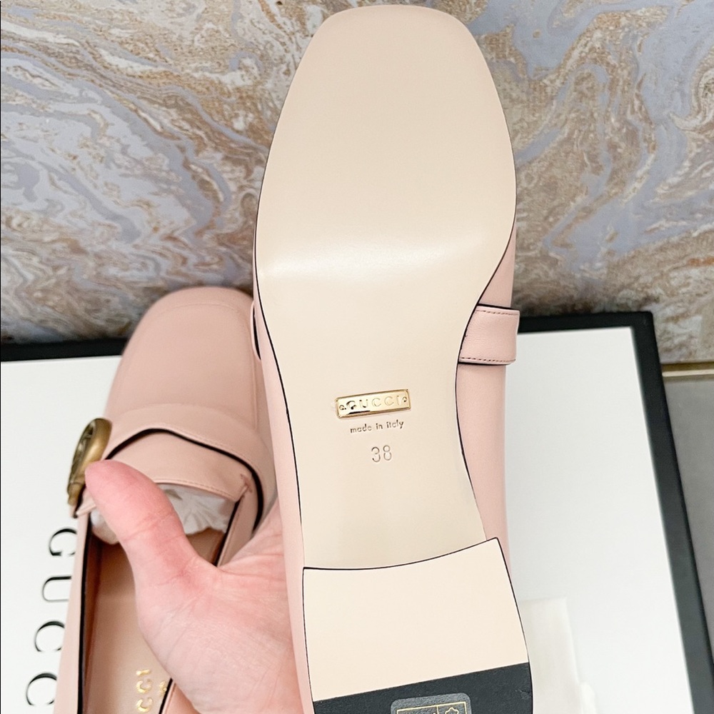 New! Gucci GG Marmont Malaga Kid Pink Leather Womens Loafers - Picture 9 of 10